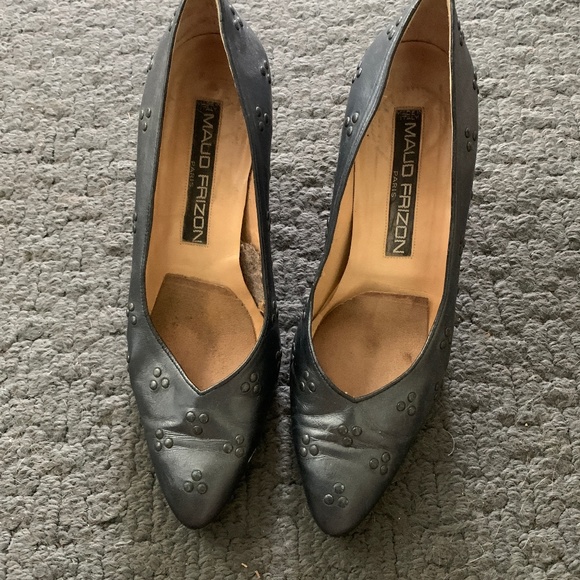 VINTAGE MAUD FRIZON PARIS PUMPS with Studs GRAY METALLIC size 8 - Picture 3 of 9